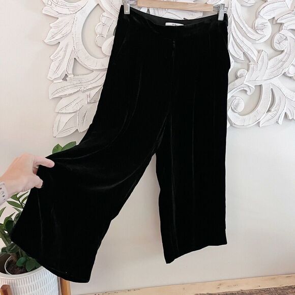 Tibi Wide Leg Cropped Pants Women's Size 0 XS Goth Witch Black Velvet Cropped - Picture 13 of 15